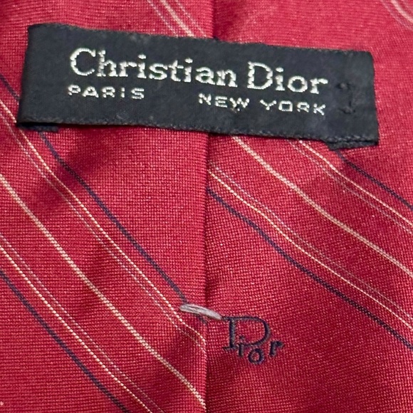 Christian Dior Silk Burgundy Diagonal Striped Designer Mens Tie - Picture 3 of 4